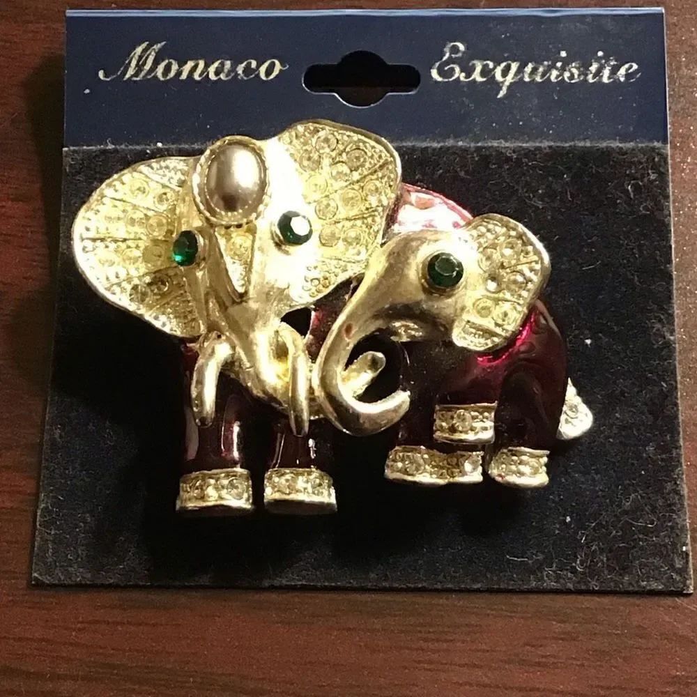 Brooch, vintage, Monaco elephants from Georgia estate sale owners Sorority symbo